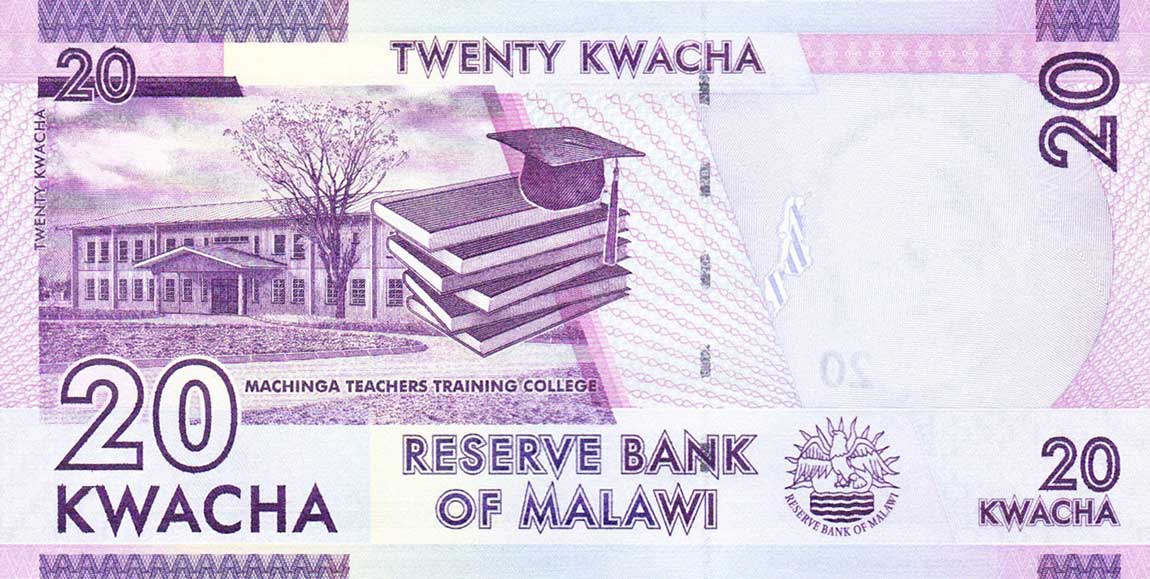 Back of Malawi p63c: 20 Kwacha from 2016