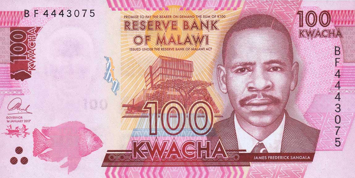 Front of Malawi p65c: 100 Kwacha from 2017