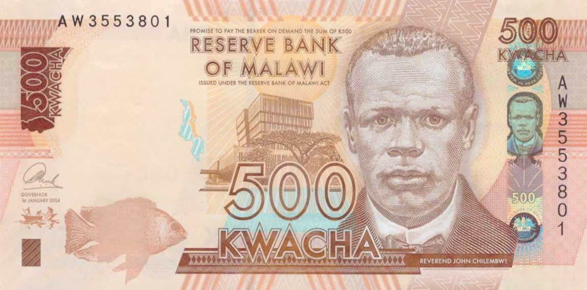 Front of Malawi p66a: 500 Kwacha from 2014