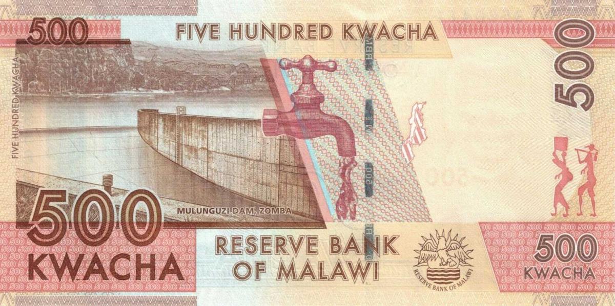 Back of Malawi p66b: 500 Kwacha from 2017