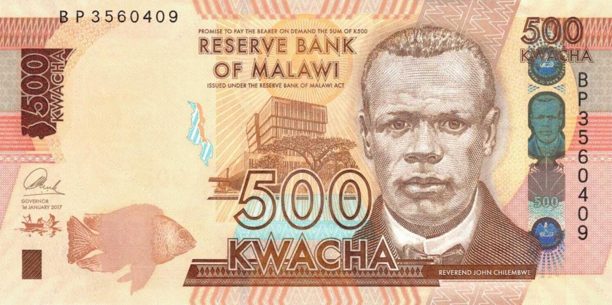 Front of Malawi p66b: 500 Kwacha from 2017