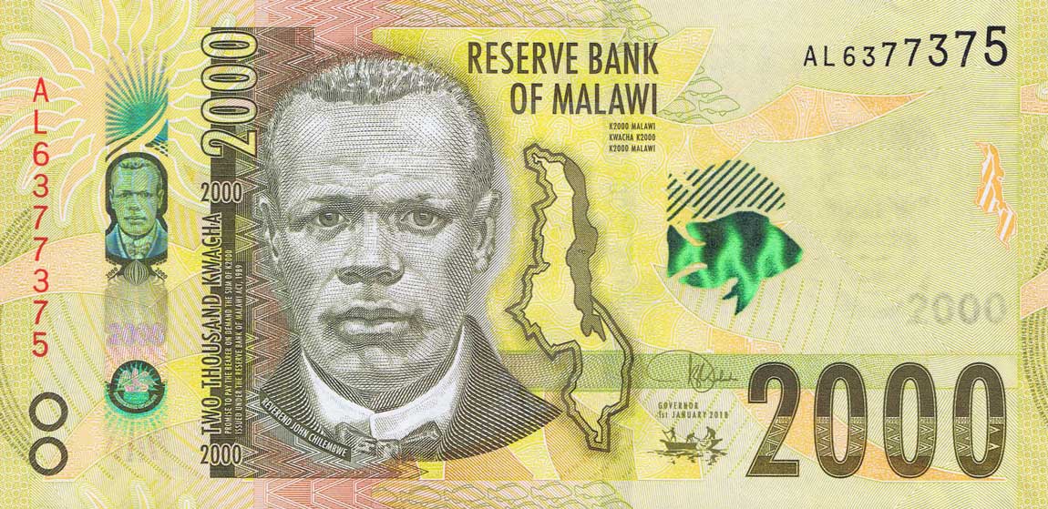 Front of Malawi p69b: 2000 Kwacha from 2018