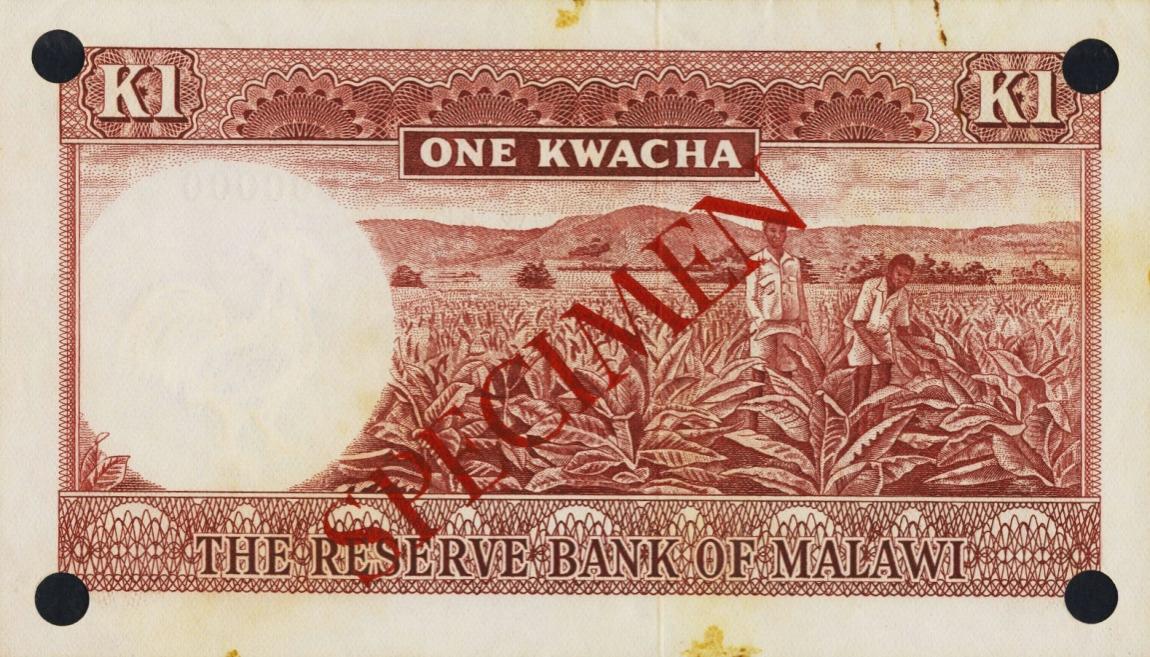 Back of Malawi p6s: 1 Kwacha from 1971