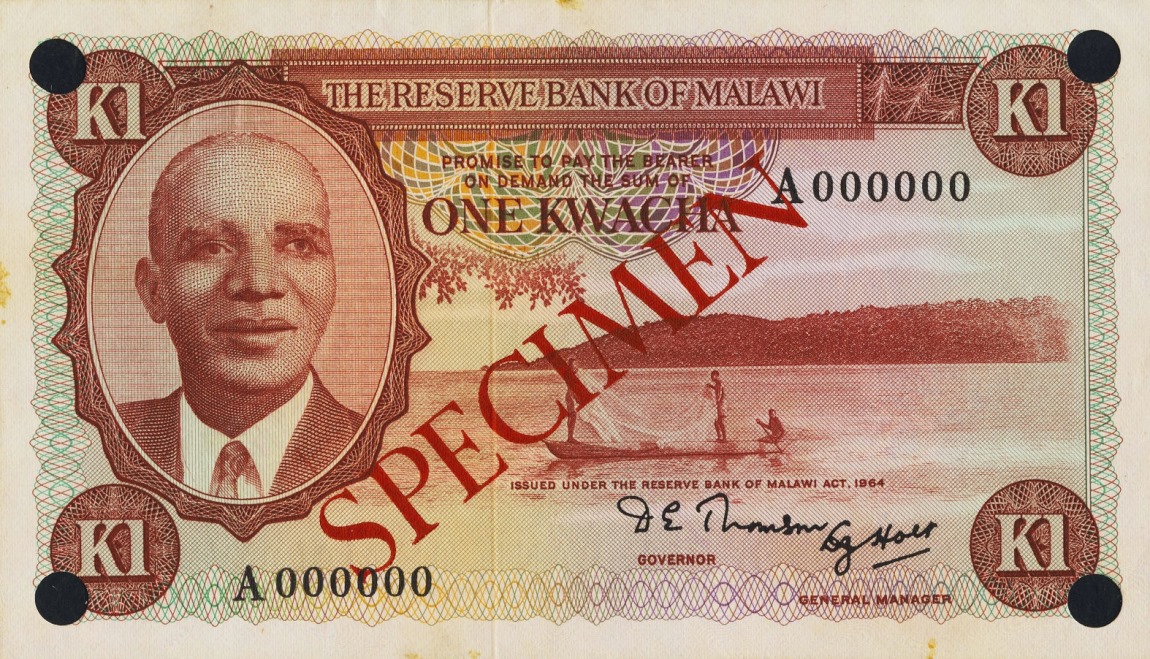 Front of Malawi p6s: 1 Kwacha from 1971