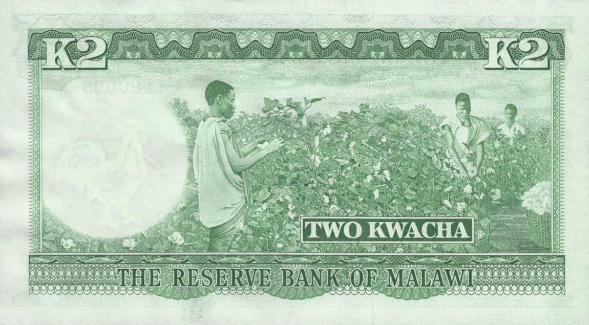 Back of Malawi p7s: 2 Kwacha from 1971