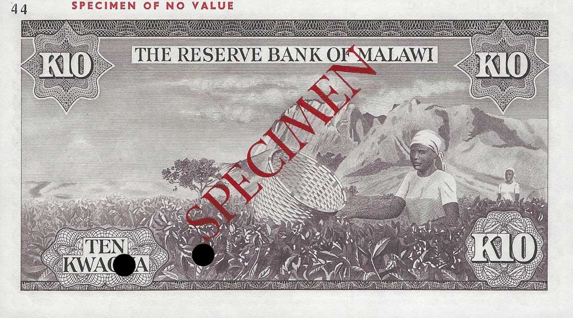 Back of Malawi p8ct: 10 Kwacha from 1971