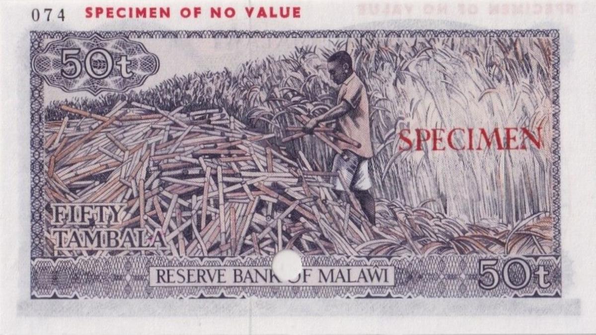 Back of Malawi p9ct: 50 Tambala from 1973