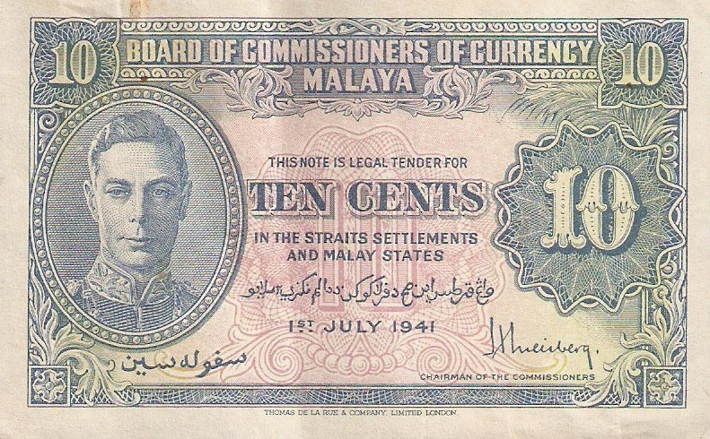 Front of Malaya p8: 10 Cents from 1941