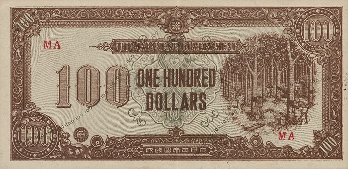 Front of Malaya pM9: 100 Dollars from 1945