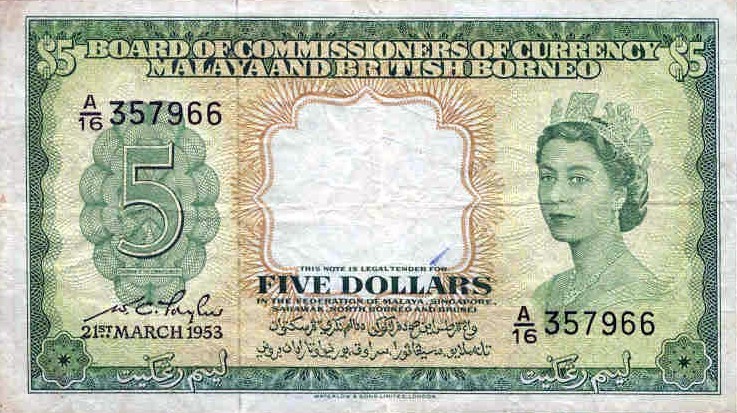 Front of Malaya and British Borneo p2a: 5 Dollars from 1953