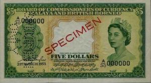 p2s from Malaya and British Borneo: 5 Dollars from 1953