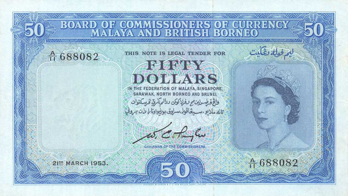 Front of Malaya and British Borneo p4b: 50 Dollars from 1953