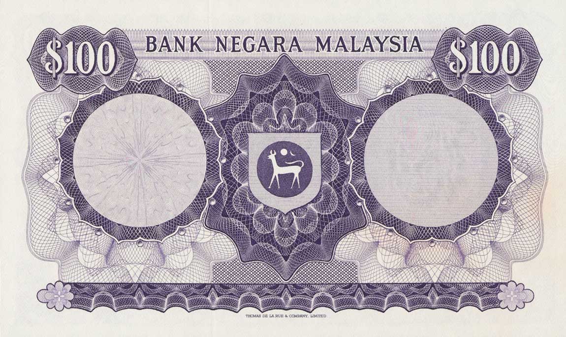 Back of Malaysia p17: 100 Ringgit from 1976