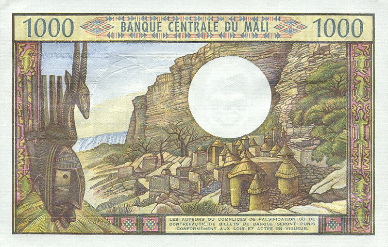 Back of Mali p13b: 1000 Francs from 1970