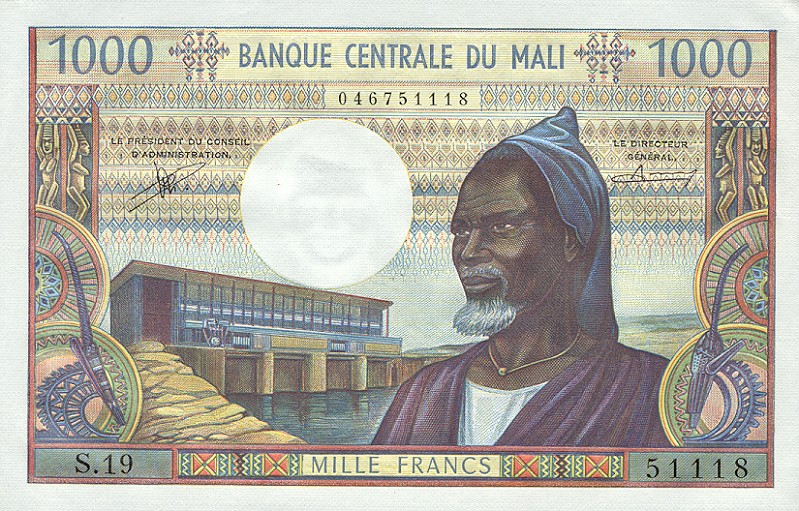 Front of Mali p13b: 1000 Francs from 1970