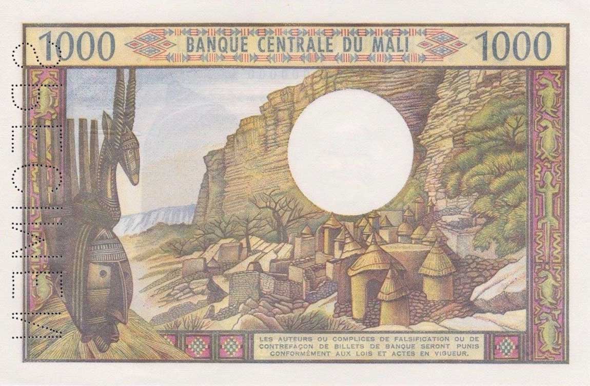Back of Mali p13s: 1000 Francs from 1970