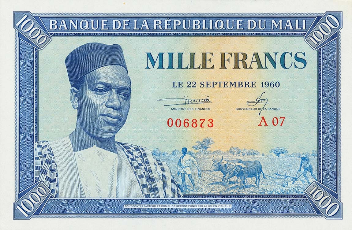 Front of Mali p4: 1000 Francs from 1960