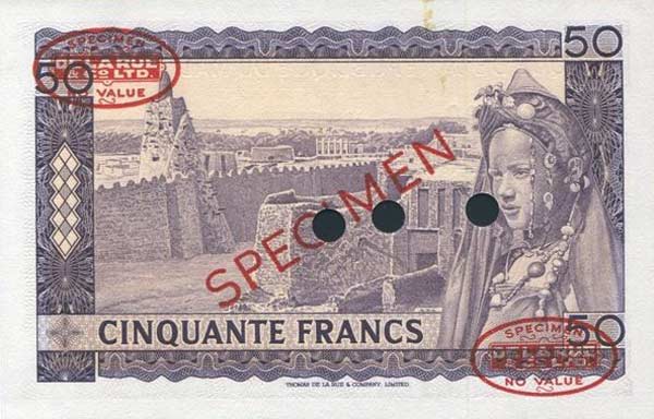 Back of Mali p6s: 50 Francs from 1960