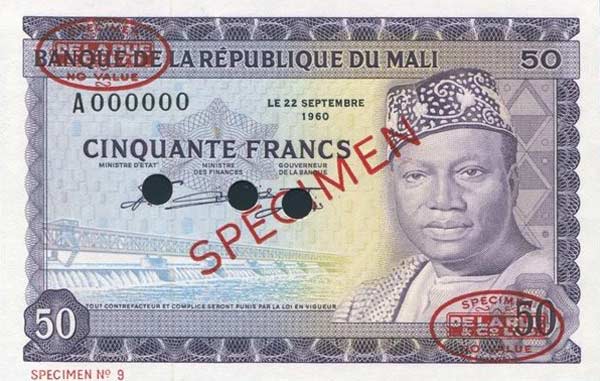 Front of Mali p6s: 50 Francs from 1960