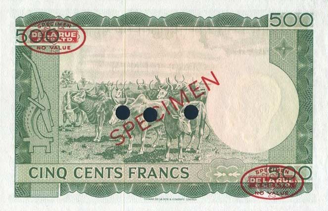 Back of Mali p8s: 500 Francs from 1960