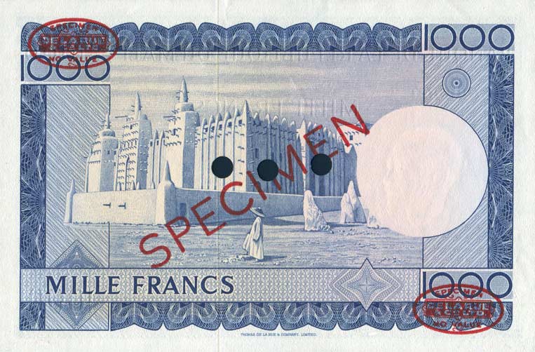 Back of Mali p9s: 1000 Francs from 1960