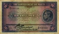 p13 from Malta: 10 Shillings from 1939