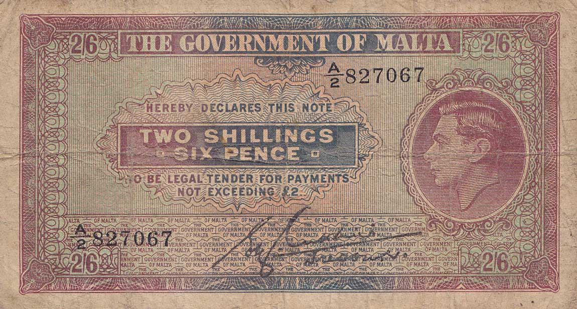 Front of Malta p18: 2 Shillings from 1940