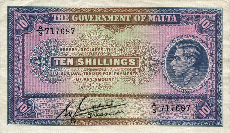 Front of Malta p19: 10 Shillings from 1940