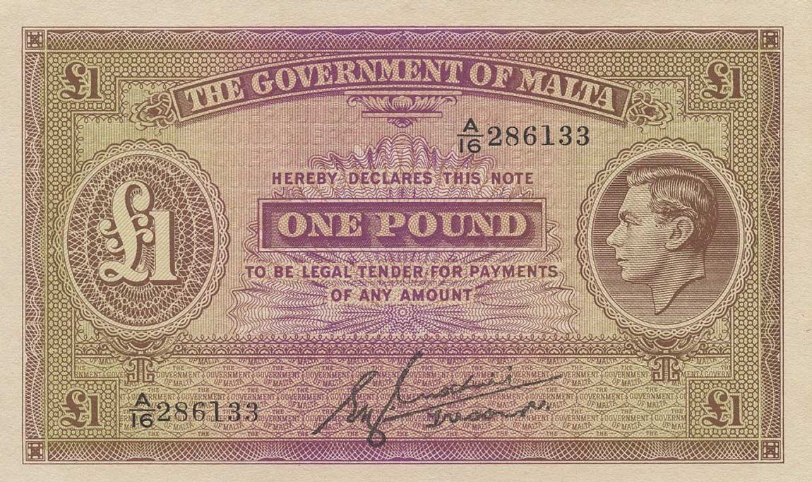 Front of Malta p20b: 1 Pound from 1940