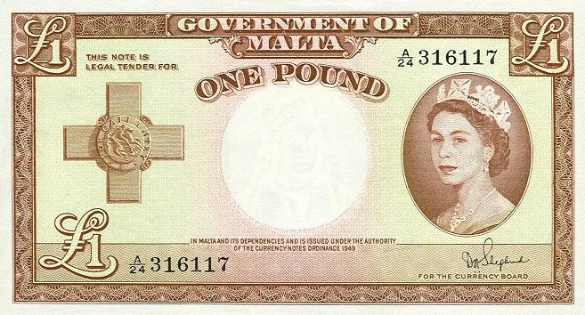 Front of Malta p24b: 1 Pound from 1954