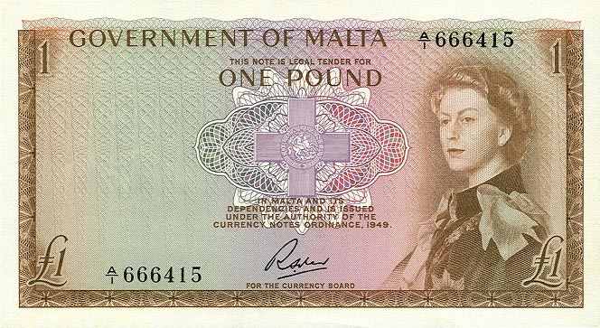Front of Malta p26a: 1 Pound from 1949