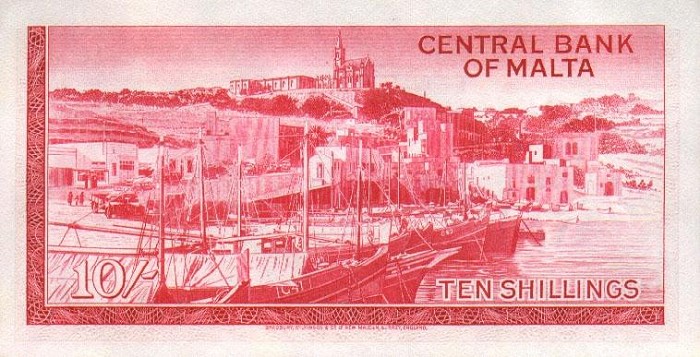 Back of Malta p28a: 10 Shillings from 1967