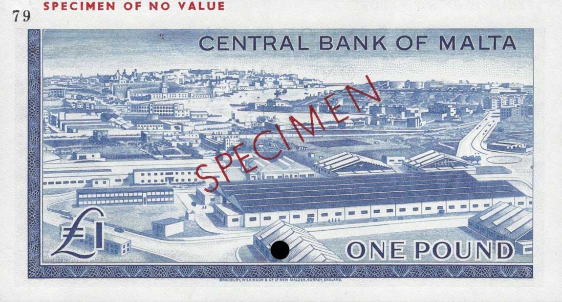 Back of Malta p29ct: 1 Pound from 1967