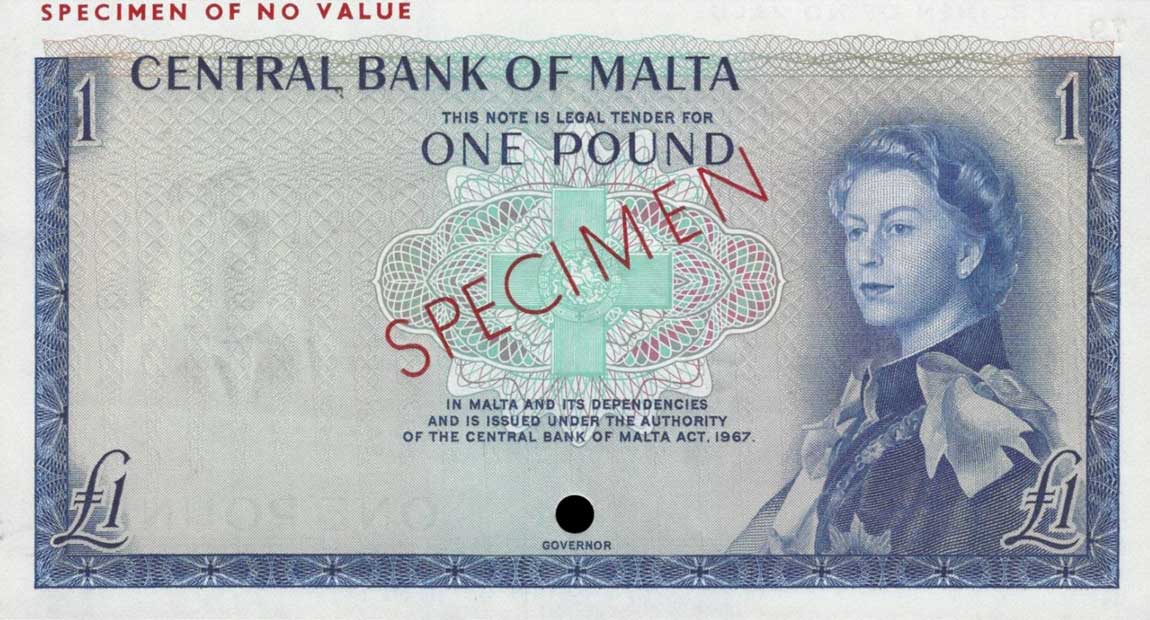 Front of Malta p29ct: 1 Pound from 1967