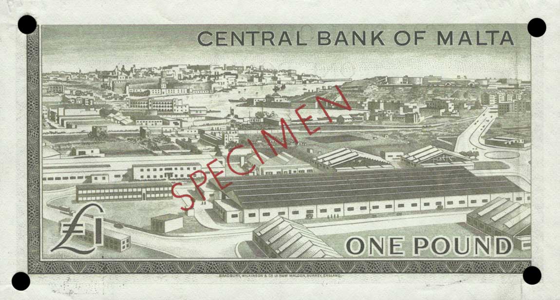 Back of Malta p29s: 1 Pound from 1967