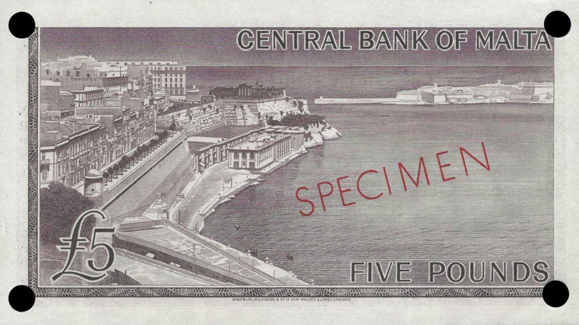 Back of Malta p30s: 5 Pounds from 1967