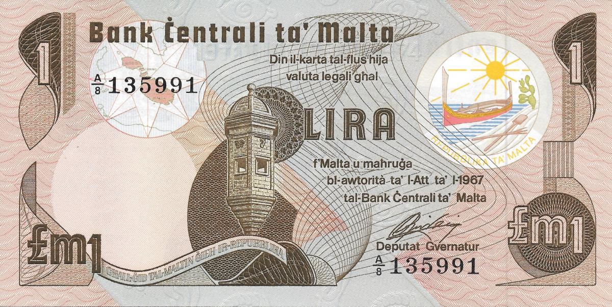 Front of Malta p34a: 1 Lira from 1979