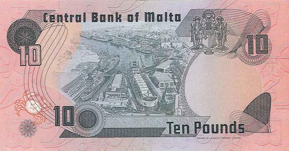 Back of Malta p36a: 10 Lira from 1979