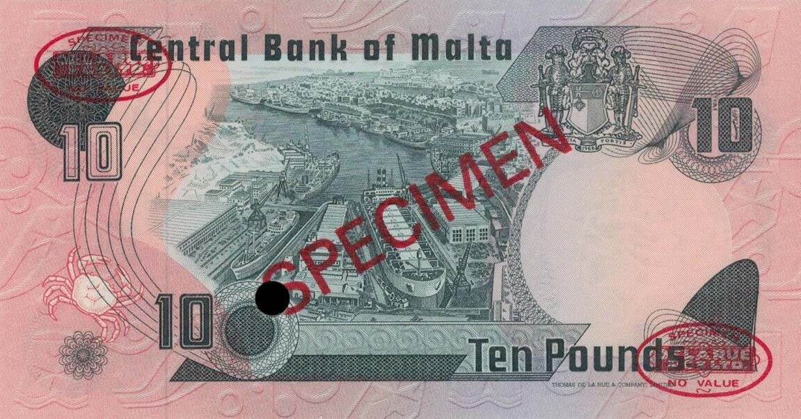 Back of Malta p36s: 10 Lira from 1979