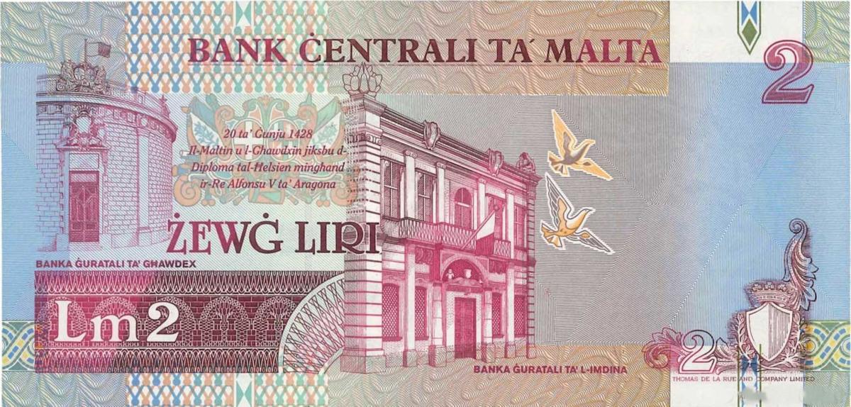 Back of Malta p45s: 2 Lira from 1994