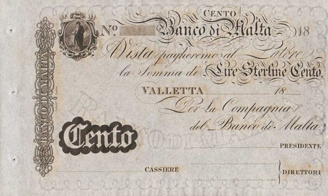 Front of Malta pS165: 100 Lire from 1830