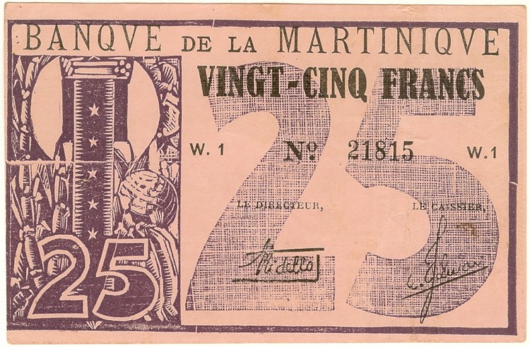 Front of Martinique p18: 25 Francs from 1942