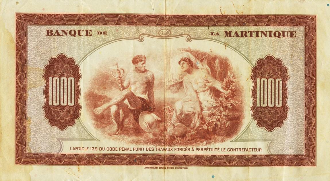 Back of Martinique p21a: 1000 Francs from 1942