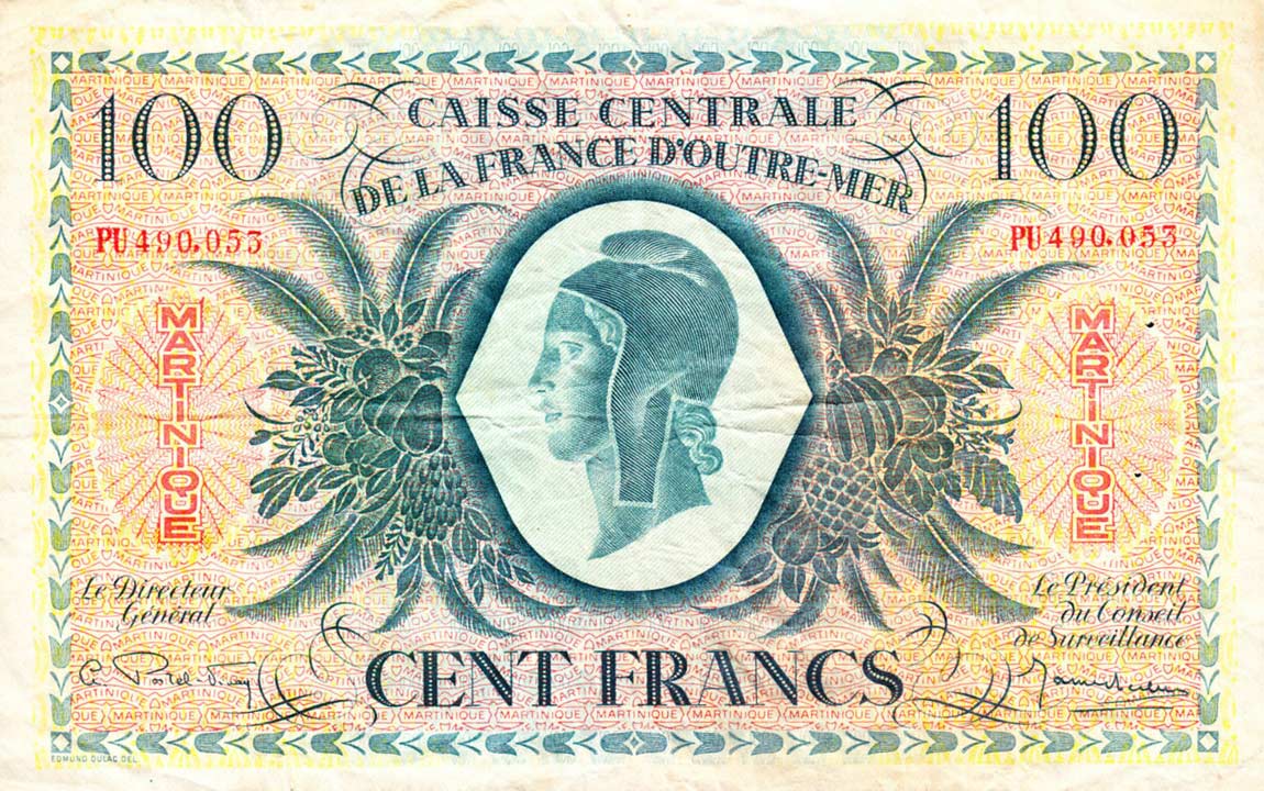 Front of Martinique p25a: 100 Francs from 1944