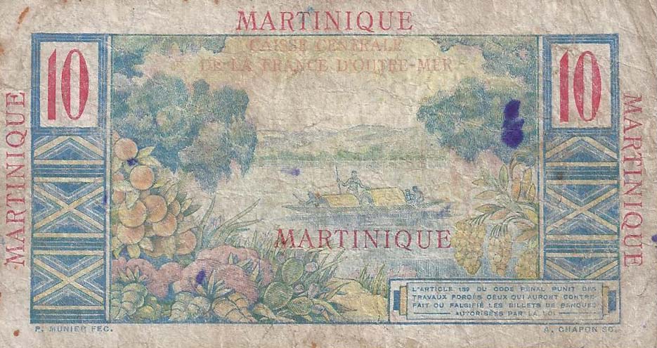 Back of Martinique p28a: 10 Francs from 1947