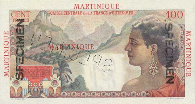 Back of Martinique p31s: 100 Francs from 1947