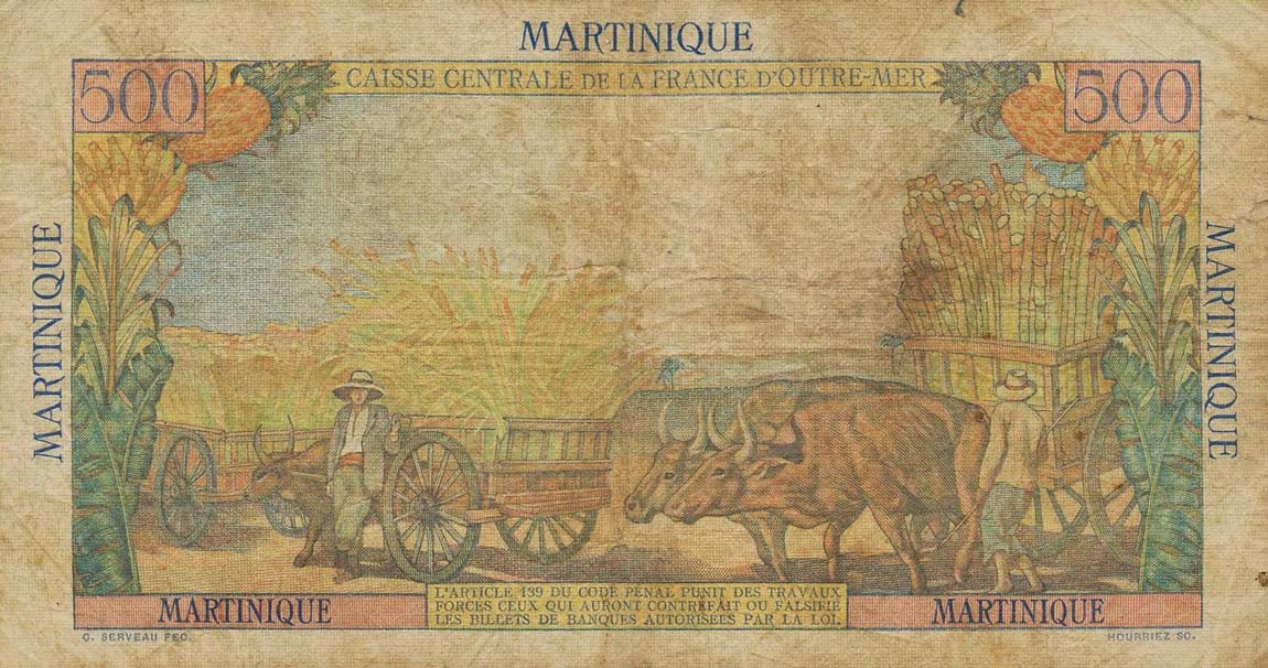 Back of Martinique p32a: 500 Francs from 1947