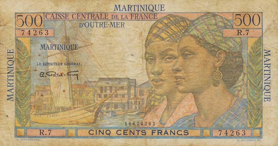 Front of Martinique p32a: 500 Francs from 1947