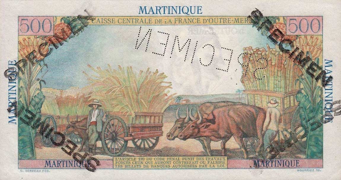 Back of Martinique p32s: 500 Francs from 1947