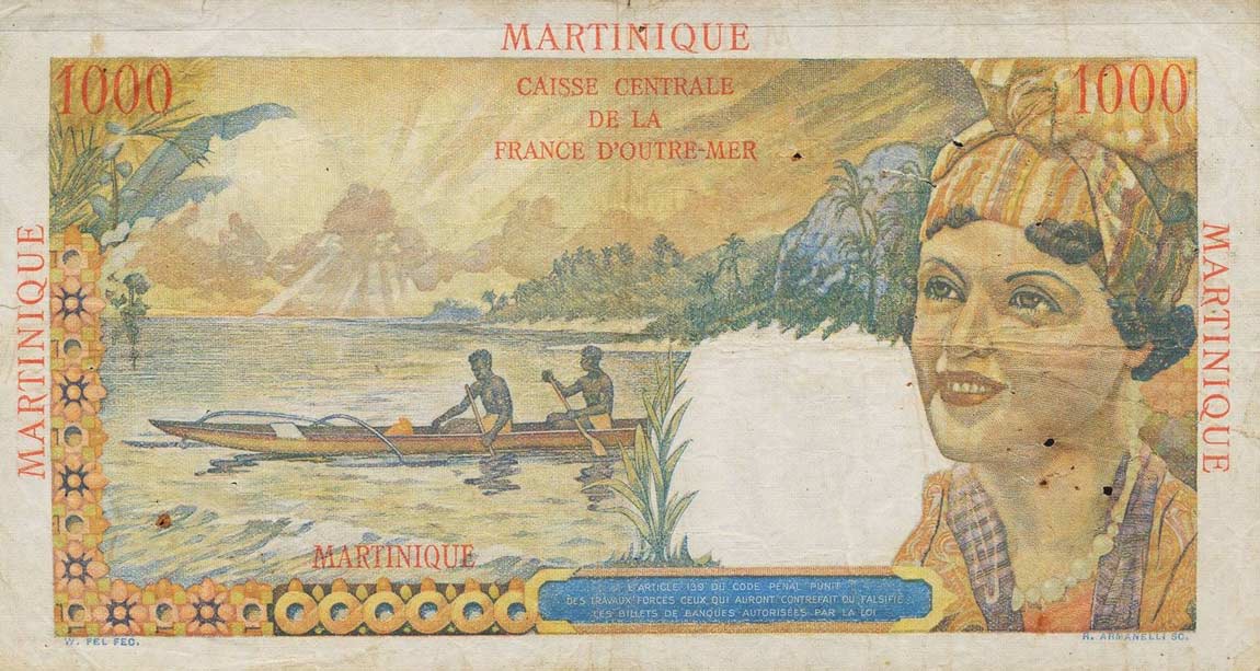 Back of Martinique p33a: 1000 Francs from 1947